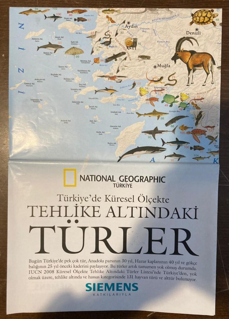 National Geographic Türkiye’de Küresel Ölçekte Tehlike Altındaki Türler 1:1750000 Harita ve Açıklamalarla Birlikte